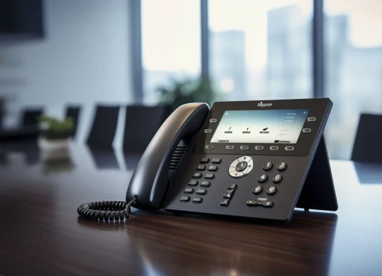 una-foto-di-un-moderno-telefono-voip-per-ufficio-con-touchscreen